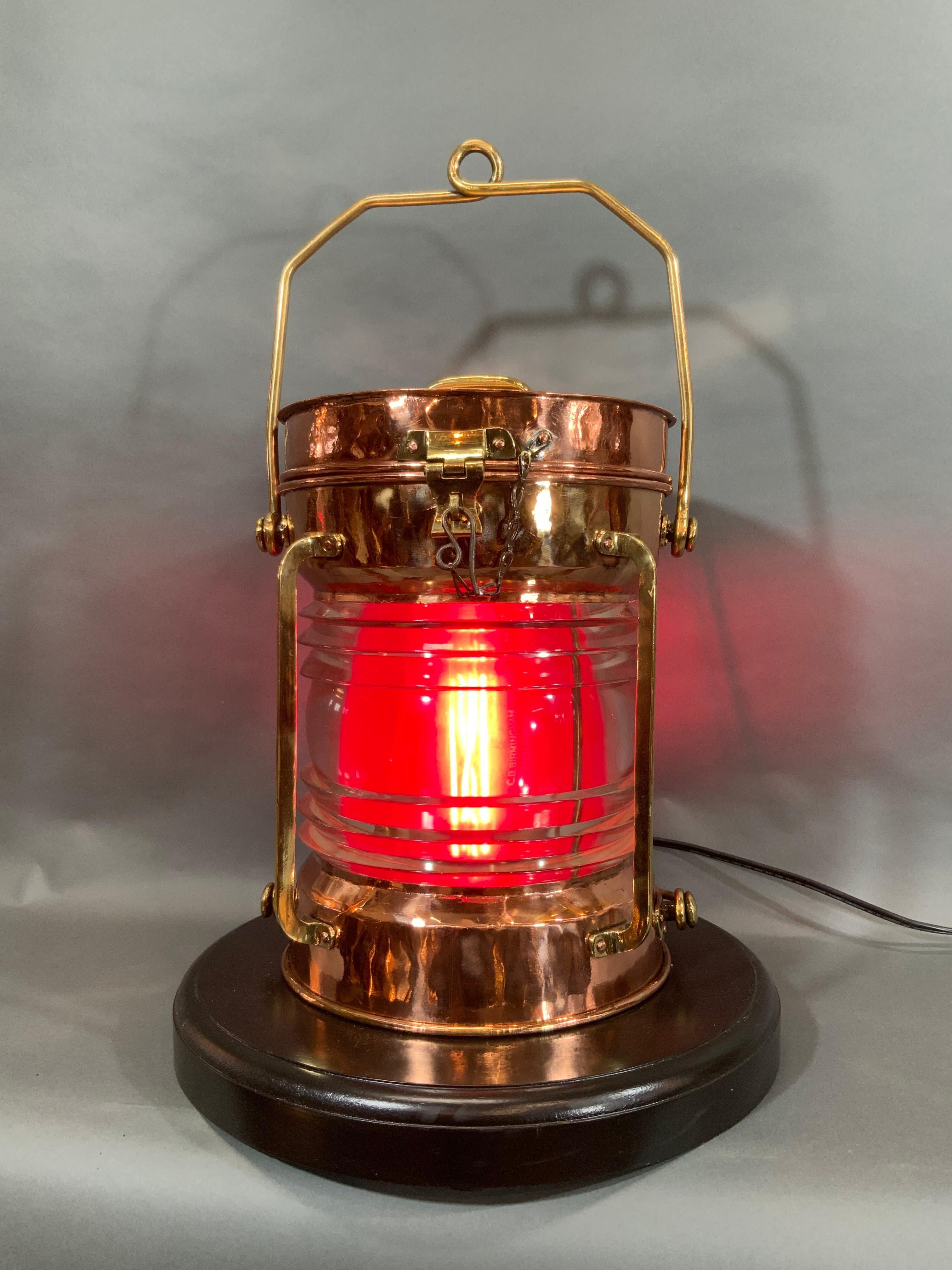 Solid Copper Ship’s Lantern by Tung Woo of Hong Kong In Good Condition For Sale In Norwell, MA