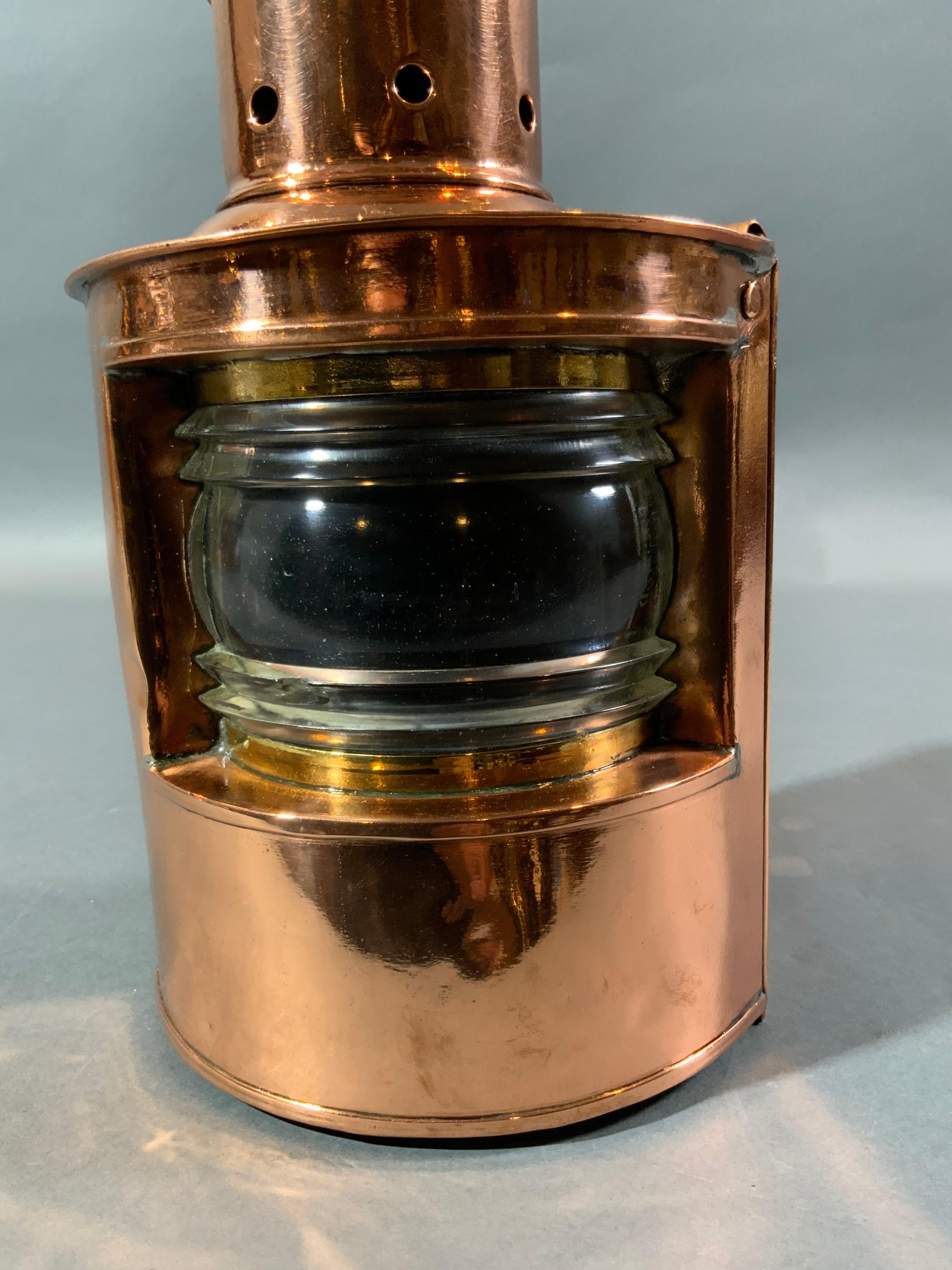 Mid-20th Century Solid Copper Ships Lantern with Fresnel Lens For Sale