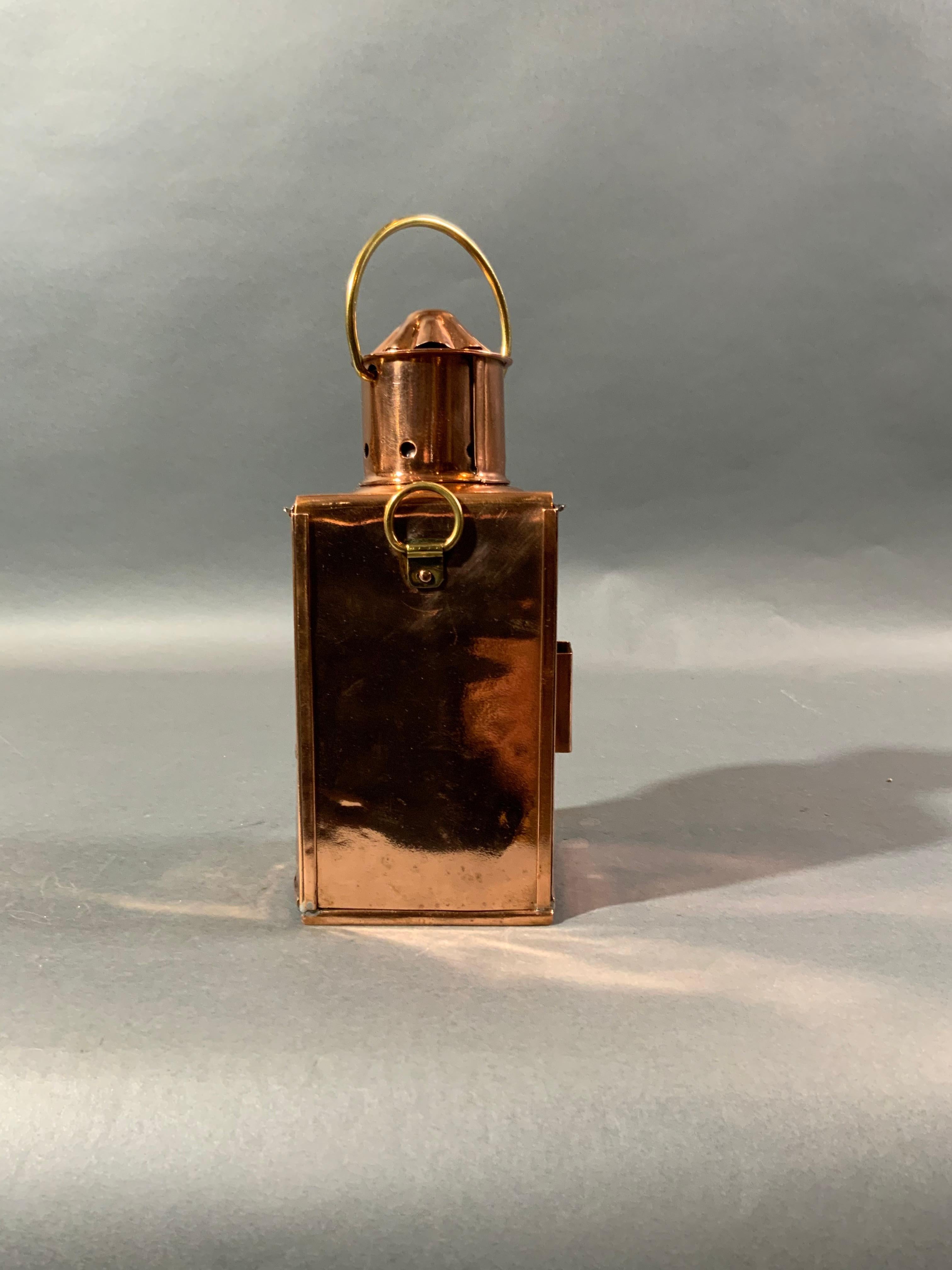 Glass Solid Copper Ships Lantern with Fresnel Lens For Sale