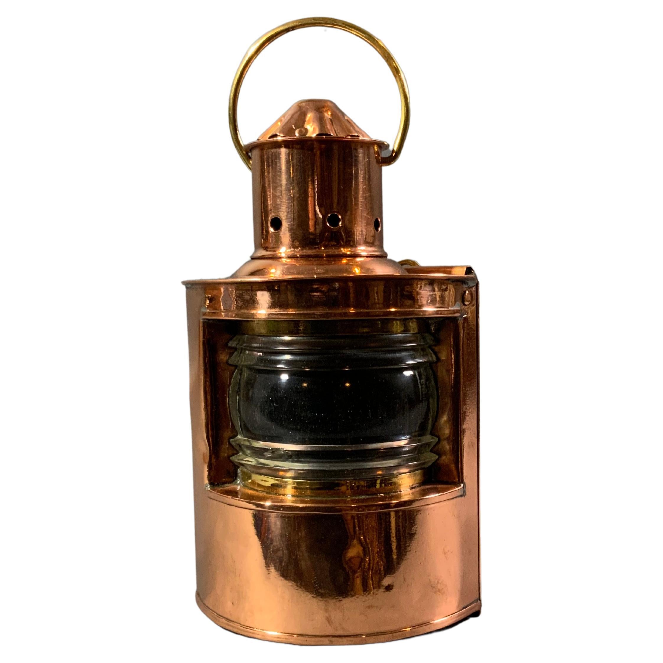 Solid Copper Ships Lantern with Fresnel Lens For Sale