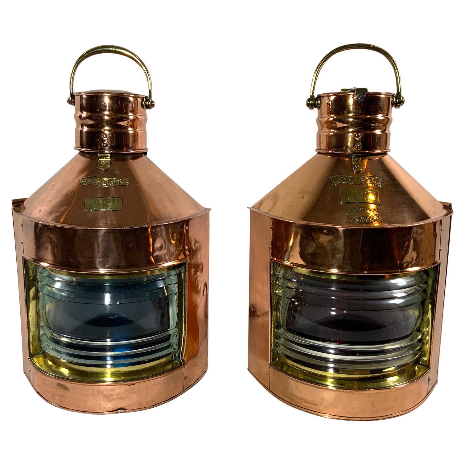 Solid Copper Ships Port and Starboard Lanterns For Sale