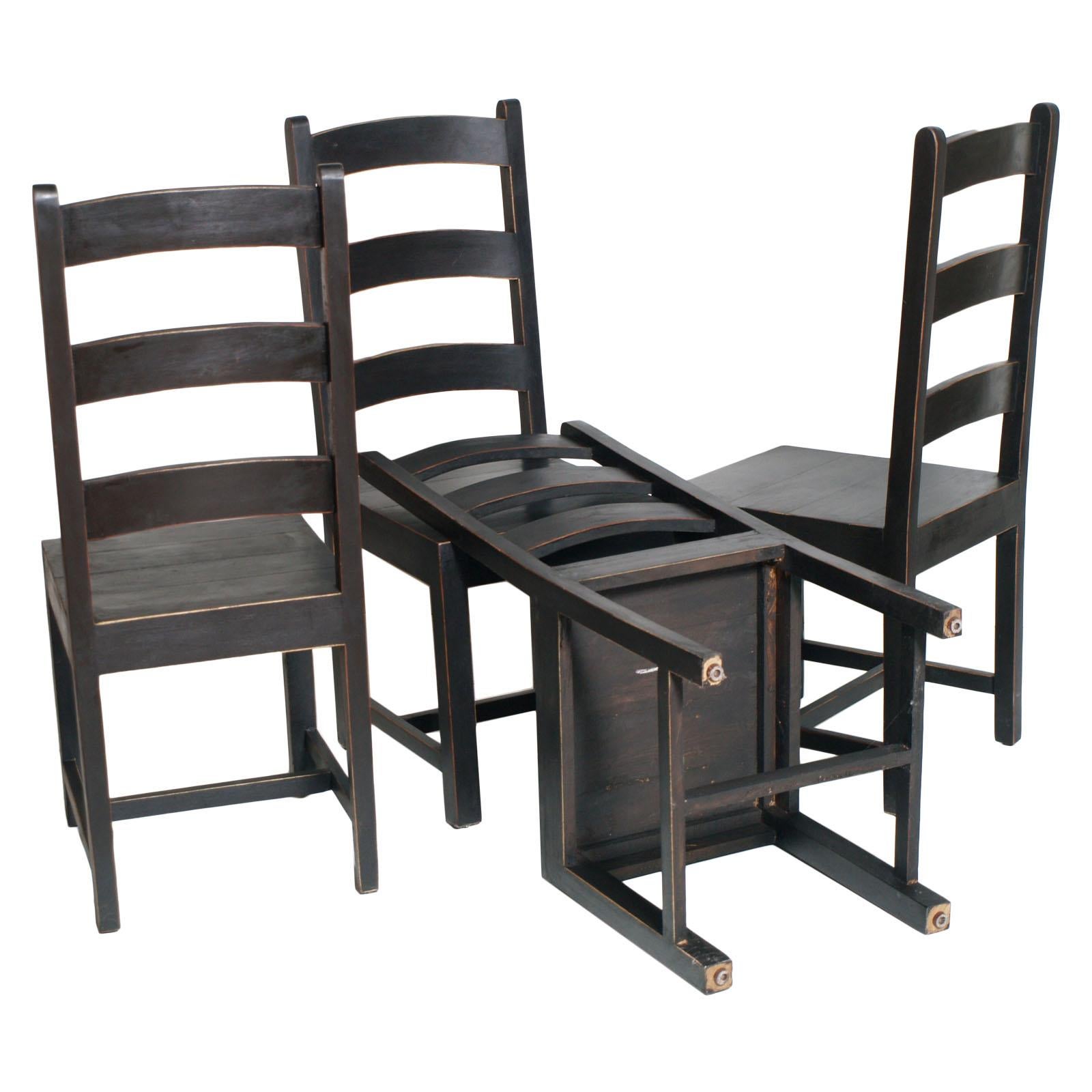 Solid Country Art Deco Four Chairs in Ebonized Oak Restored and Wax-Polished In Excellent Condition For Sale In Vigonza, Padua