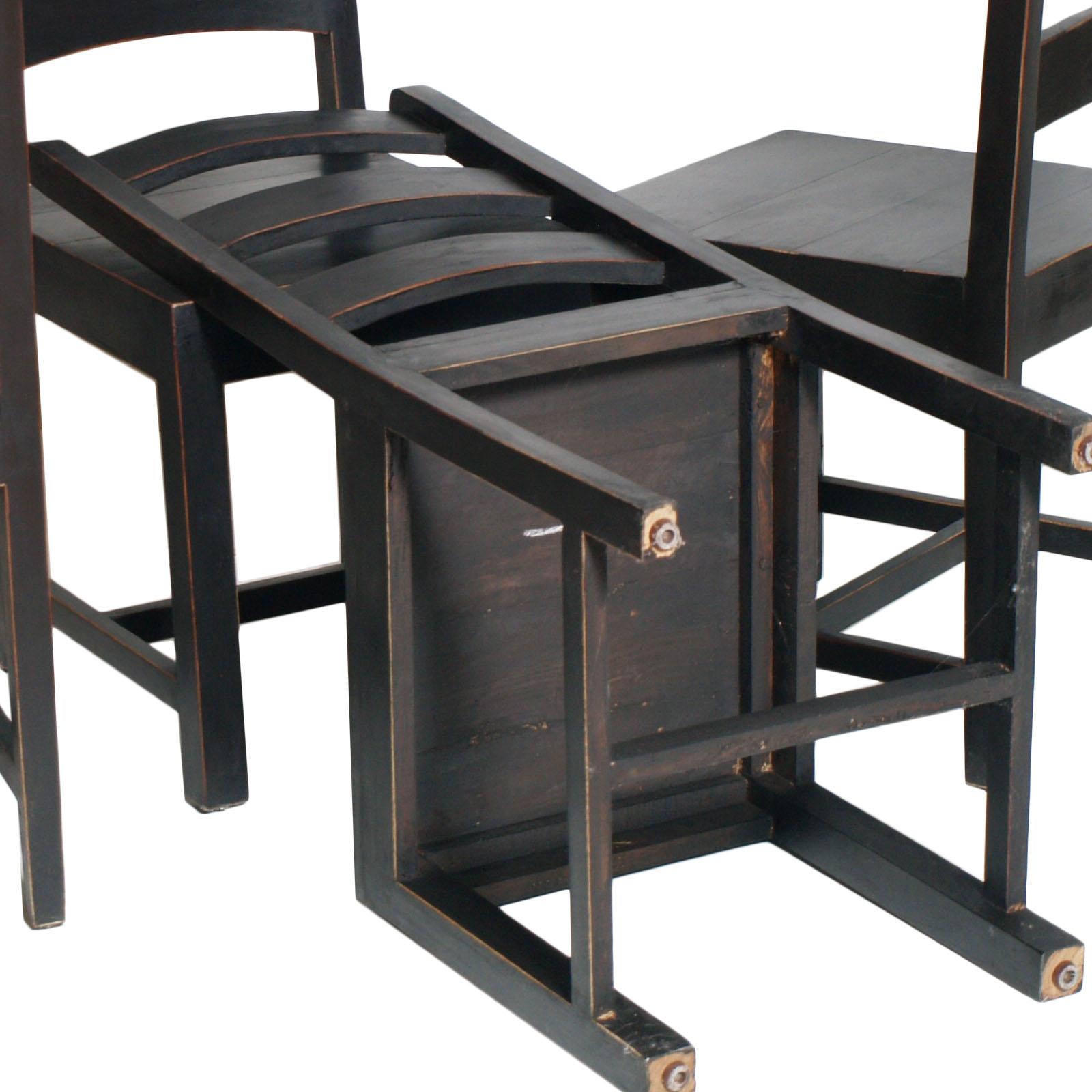 20th Century Solid Country Art Deco Four Chairs in Ebonized Oak Restored and Wax-Polished For Sale