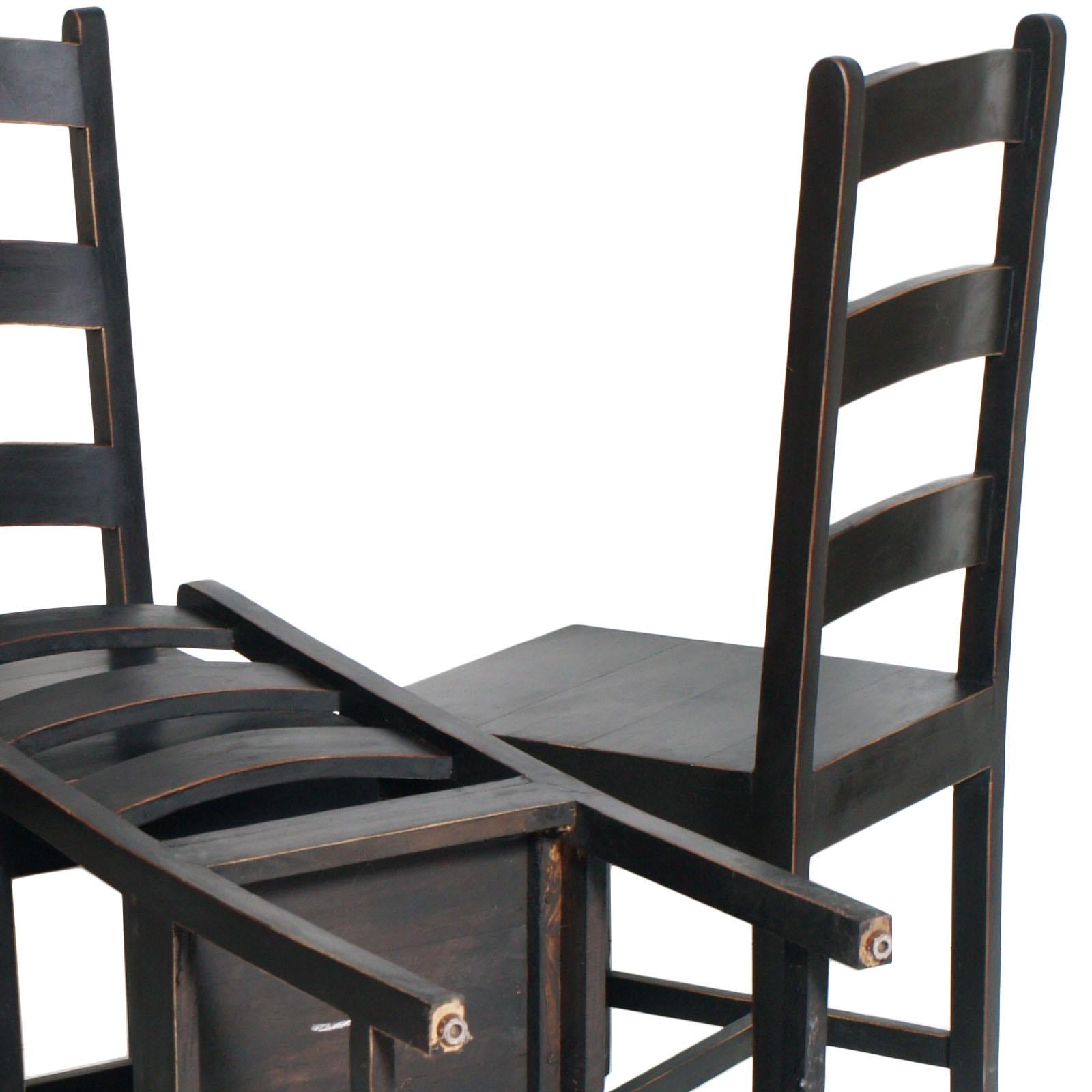 Solid Country Art Deco Four Chairs in Ebonized Oak Restored and Wax-Polished For Sale 2