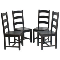 Solid Country Art Deco Four Chairs in Ebonized Oak Restored and Wax-Polished