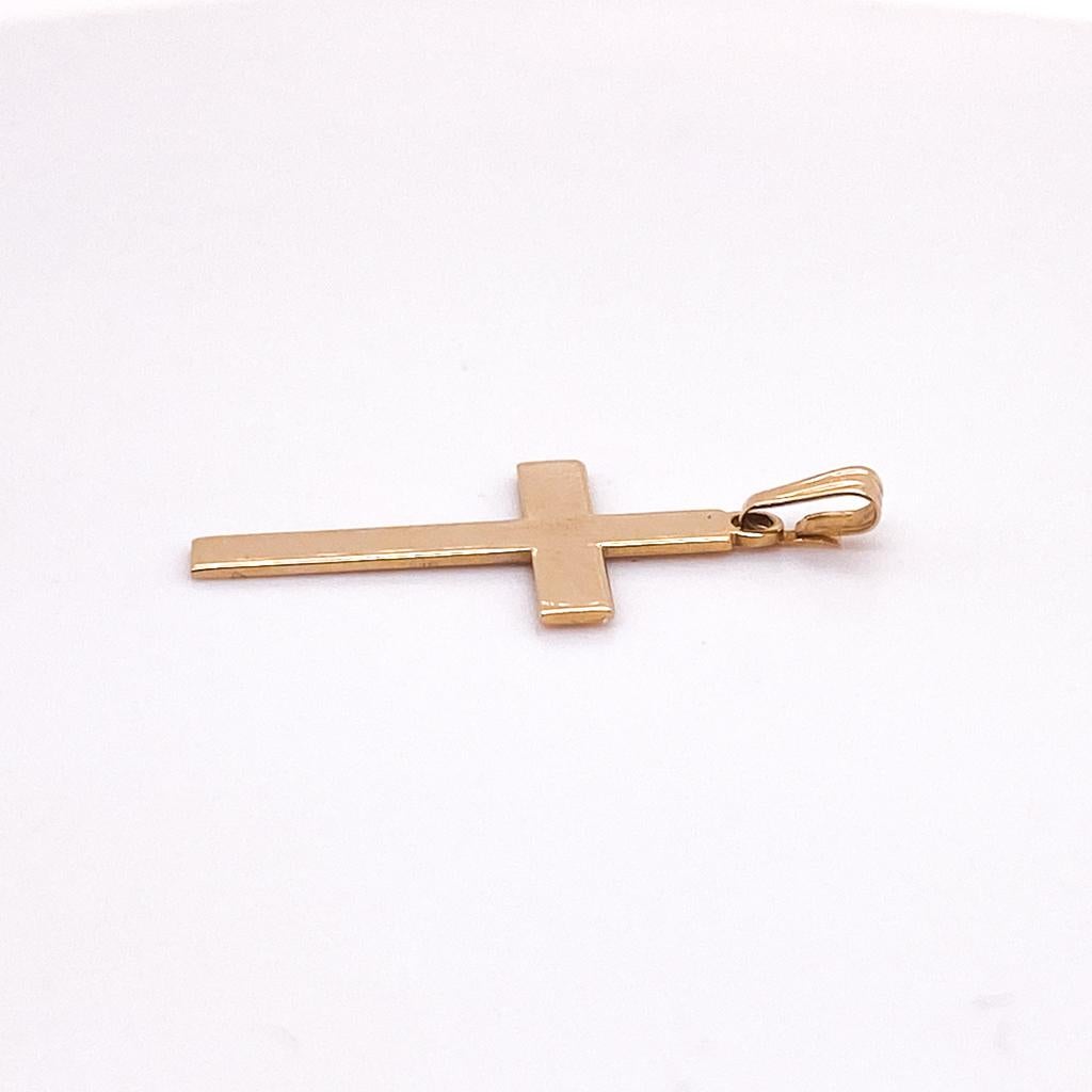 Solid Cross 14K Yellow Gold Pendant 1 Inch Long, Christian Christ Religious In Excellent Condition For Sale In Austin, TX
