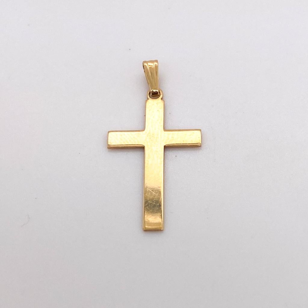 Women's or Men's Solid Cross 14K Yellow Gold Pendant 1 Inch Long, Christian Christ Religious For Sale