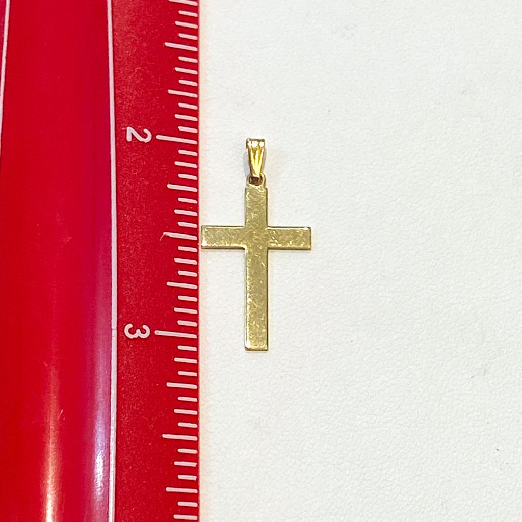 Solid Cross 14K Yellow Gold Pendant 1 Inch Long, Christian Christ Religious For Sale 1