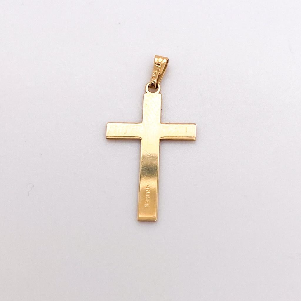 Solid Cross 14K Yellow Gold Pendant 1 Inch Long, Christian Christ Religious For Sale 2