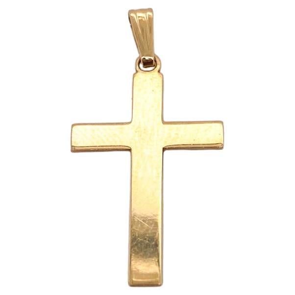 Solid Cross 14K Yellow Gold Pendant 1 Inch Long, Christian Christ Religious For Sale