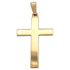 Solid Cross 14K Yellow Gold Pendant 1 Inch Long, Christian Christ Religious