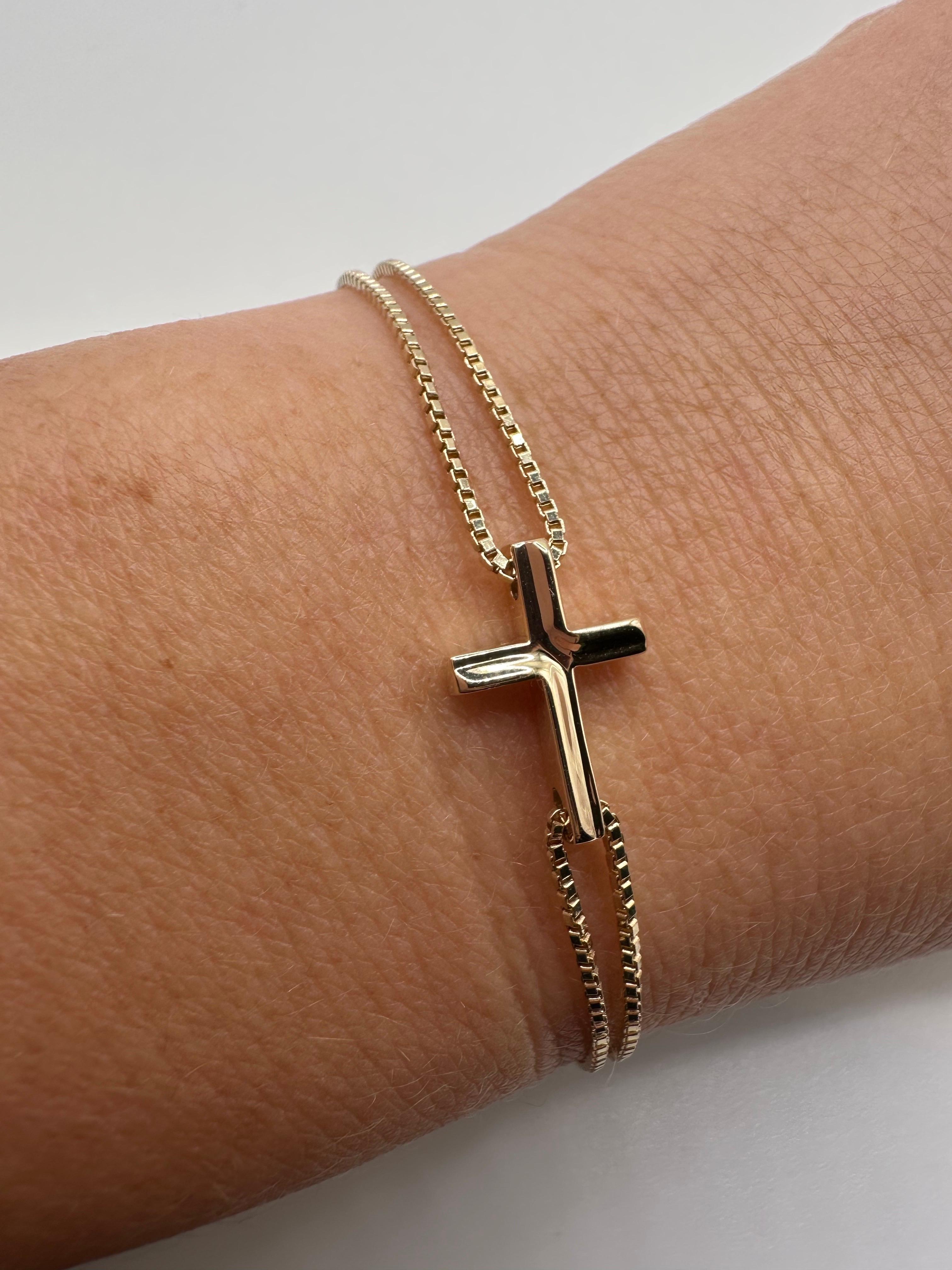Femenino o masculino Pulsera Cruz maciza pulsera moderna oro 18KT en venta