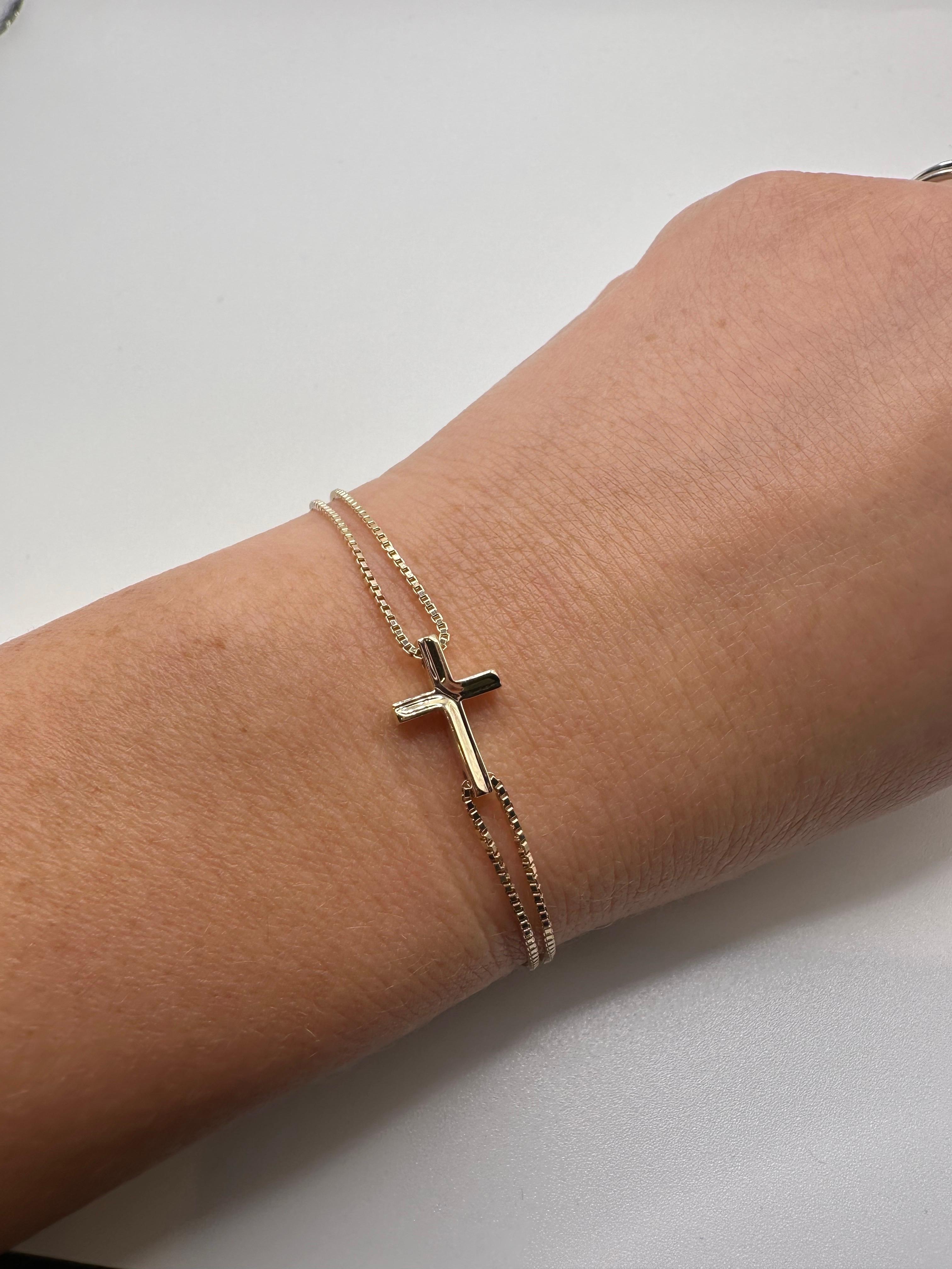 Pulsera Cruz maciza pulsera moderna oro 18KT en venta 3