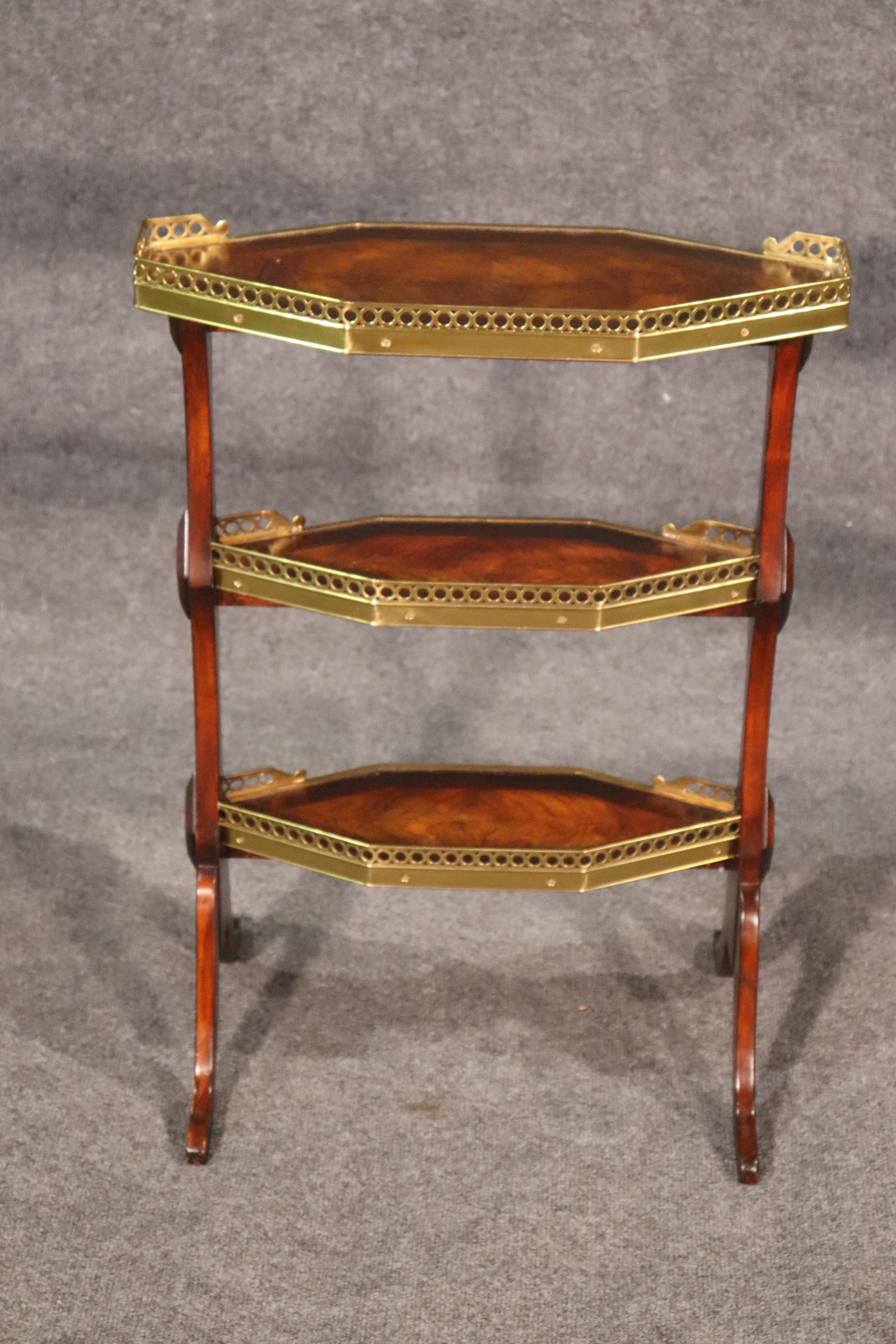 Mid-20th Century Solid Crotch Grain Walnut and Brass Trimmed English Regency Desert Stand Table