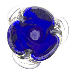 Solid Crystal Biomorphic Bowl with Waves of Blue and Sommerso