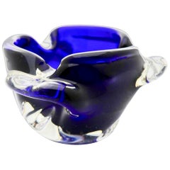 Solid Crystal Biomorphic Bowl with Waves of Blue and Sommerso