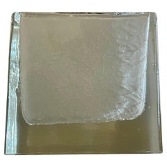 Solid Danish Modern Blown Glass Block Vase with Crackle Frosted Inside