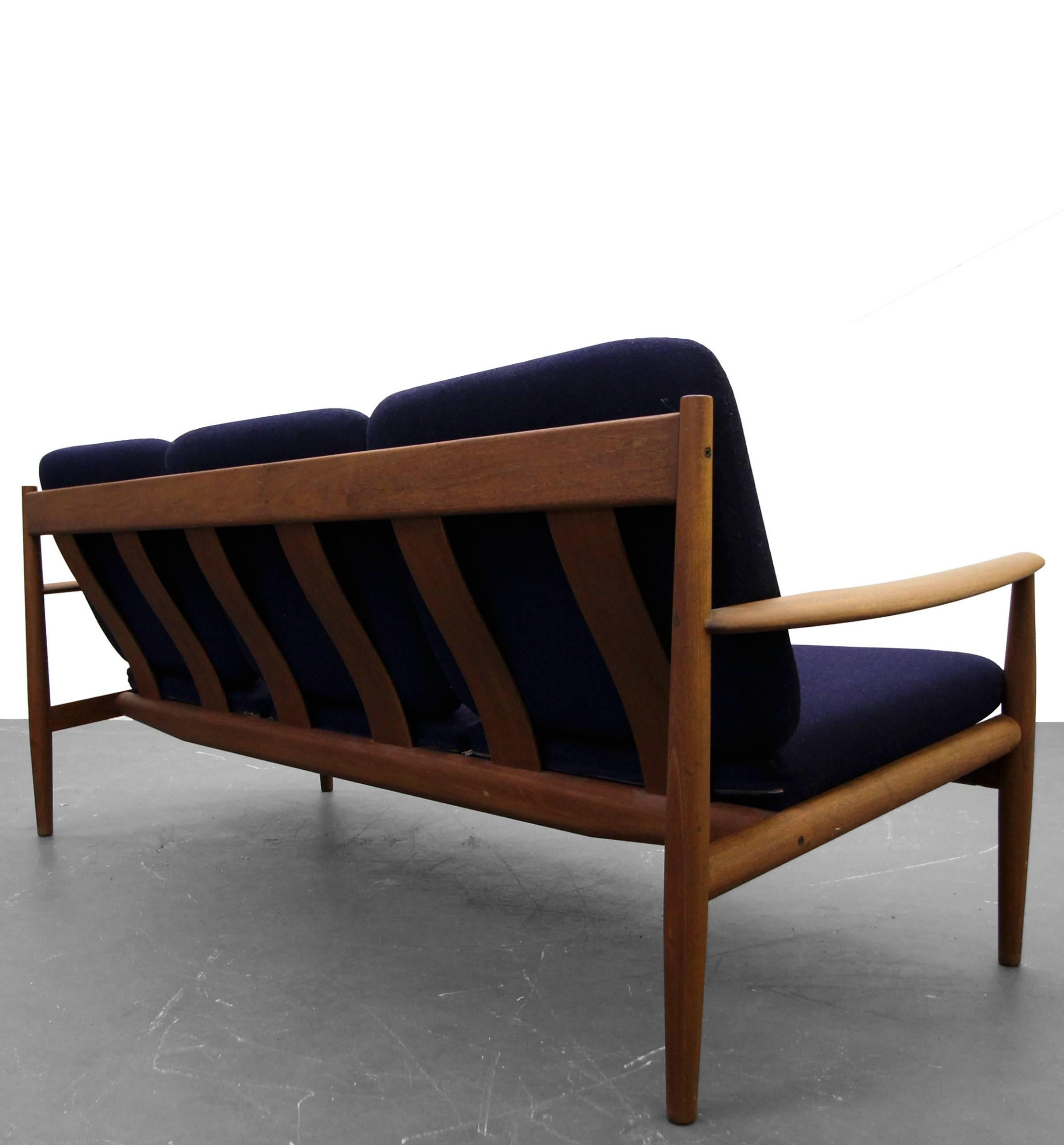 Mid-Century Modern Solid Danish Teak Slat-Back Sofa by Grete Jalk for France & Son