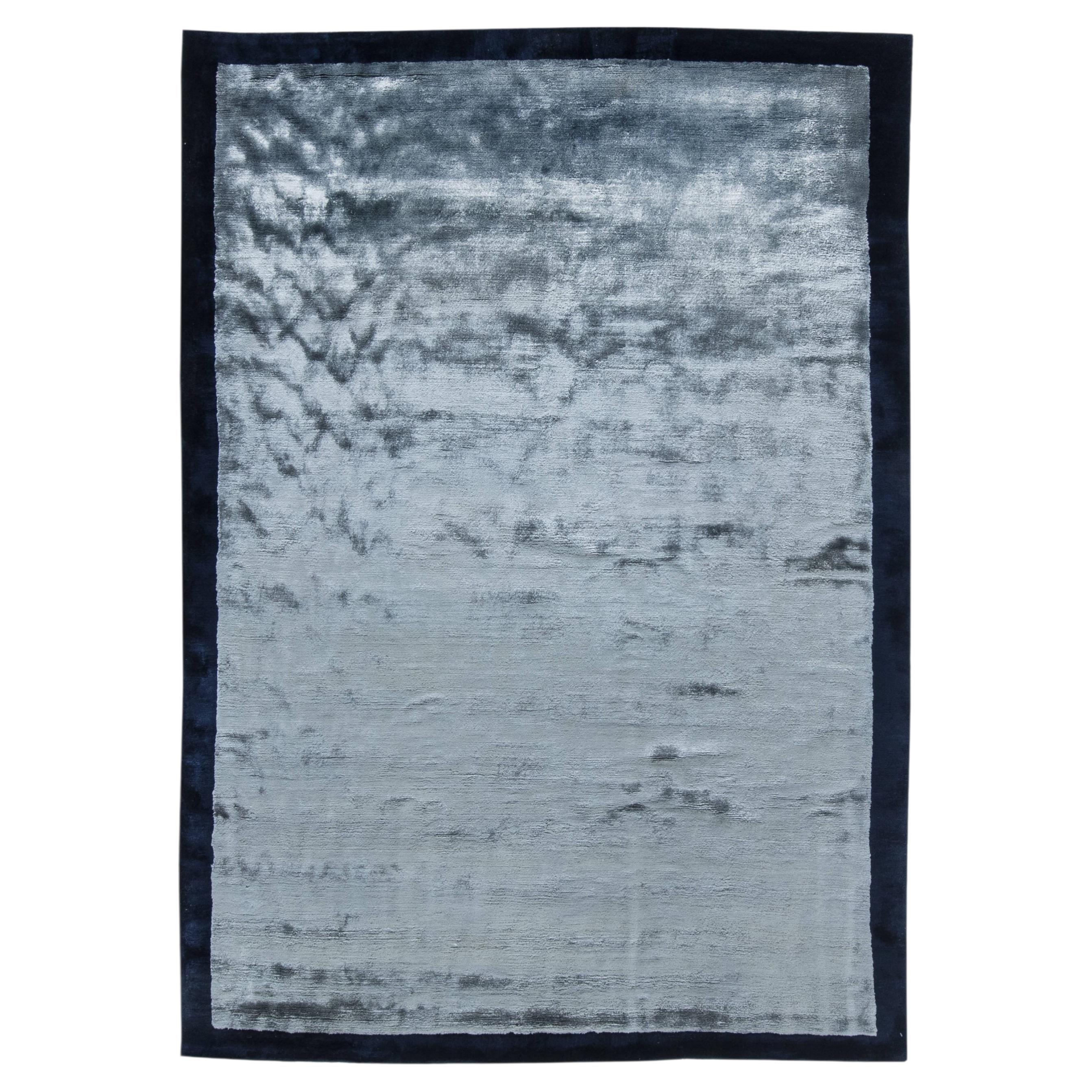 Solid Dark Gray With Blue Banana Silk Carpet "Reflet" by Doris Leslie Blau