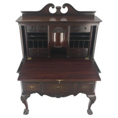 Solid Dark Mahogany Ball & Claw Chippendale Style Secretary Desk Bureau Cabinet