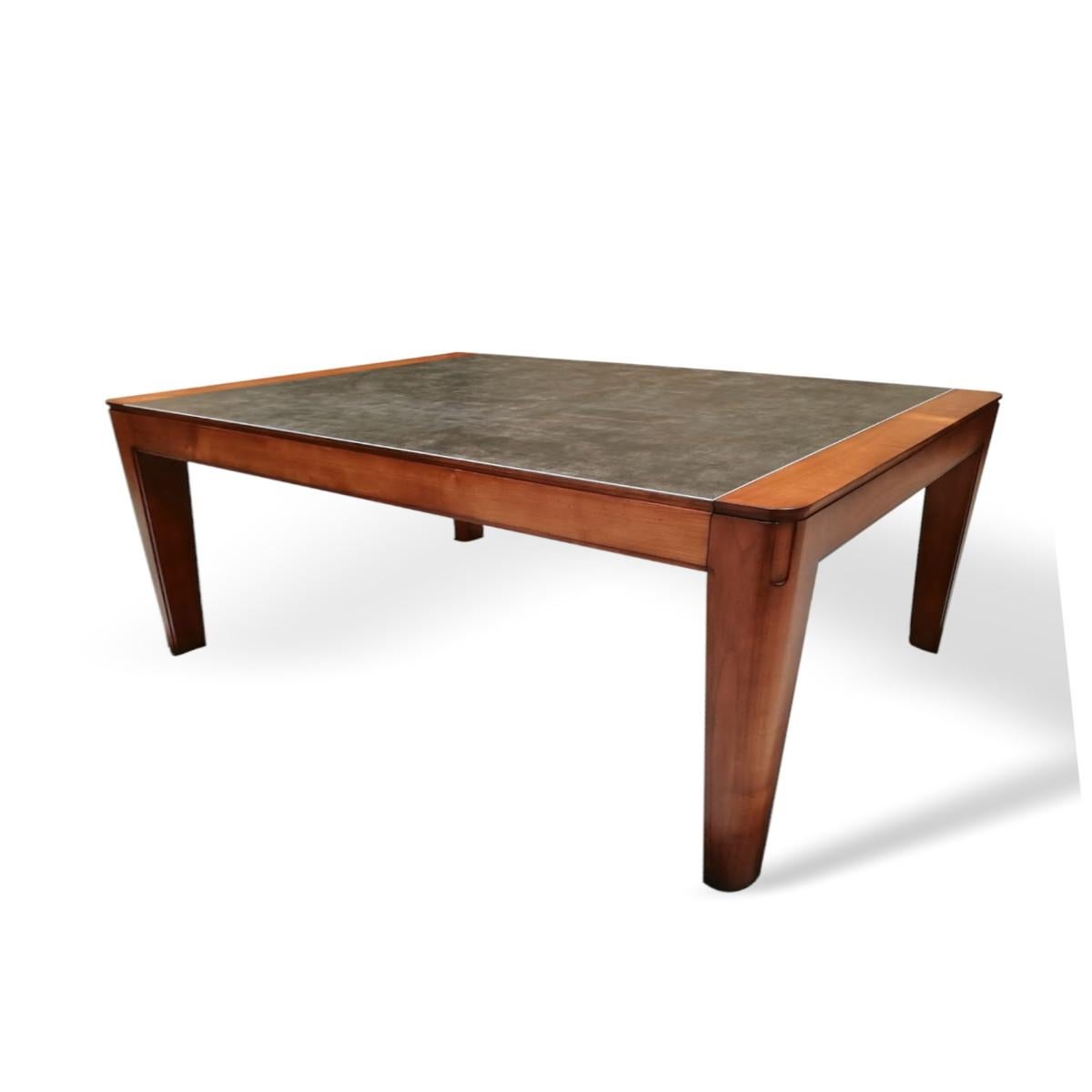 Modern Solid dark oak & ceramic top extensible table, design by Christophe Lecomte   For Sale