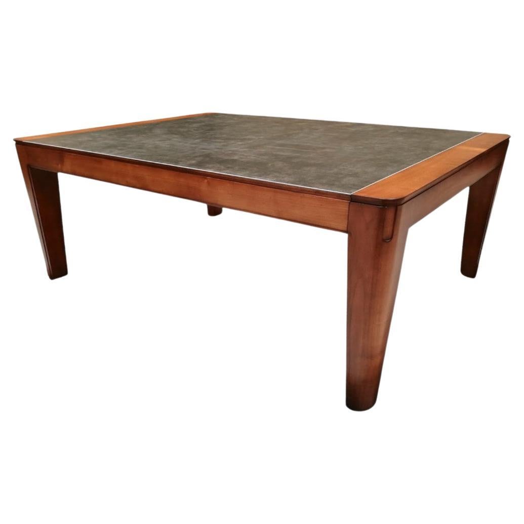 Solid dark oak & ceramic top extensible table, design by Christophe Lecomte   For Sale