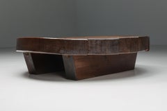Solid Dark Wooden Wabi-Sabi Round Coffee Table, Rustic, 1950's