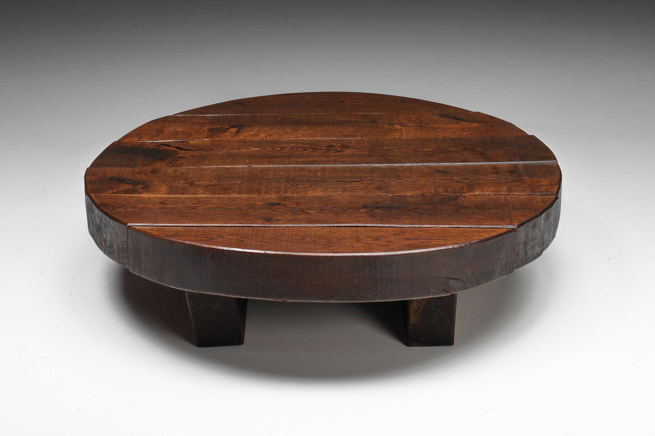 dark wood round coffee table