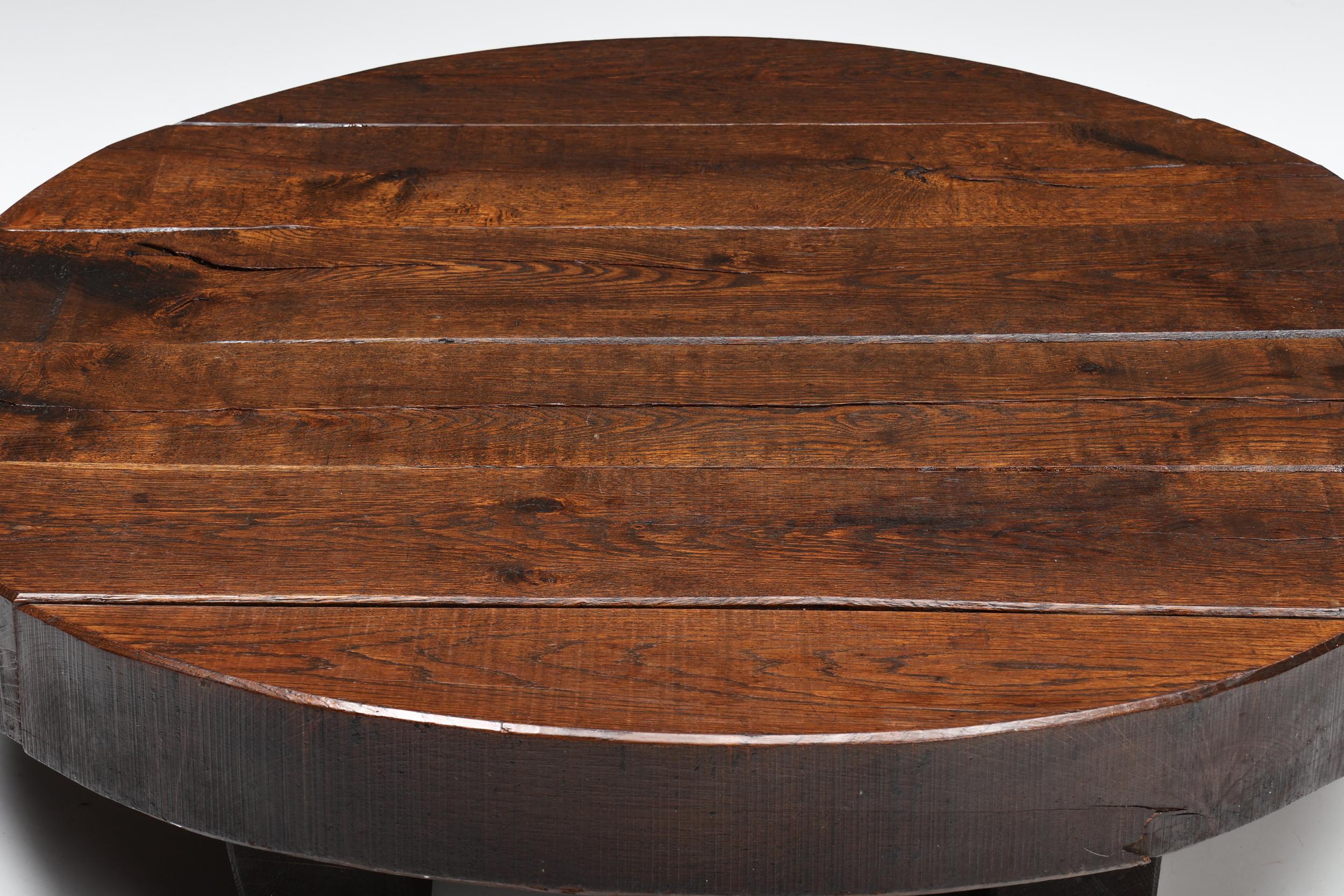 Solid Dark Wooden Wabi-Sabi Round Coffee Table, Rustic, 1950's 1