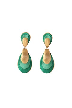 Solid Drop Earrings in Bronze, Vermeil Gold 24k and Silk by Katerina Makriyianni