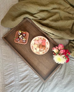 Solid Ebonized Oak Wood and Brass Tray for Barware or Ottoman Display or Jewelry