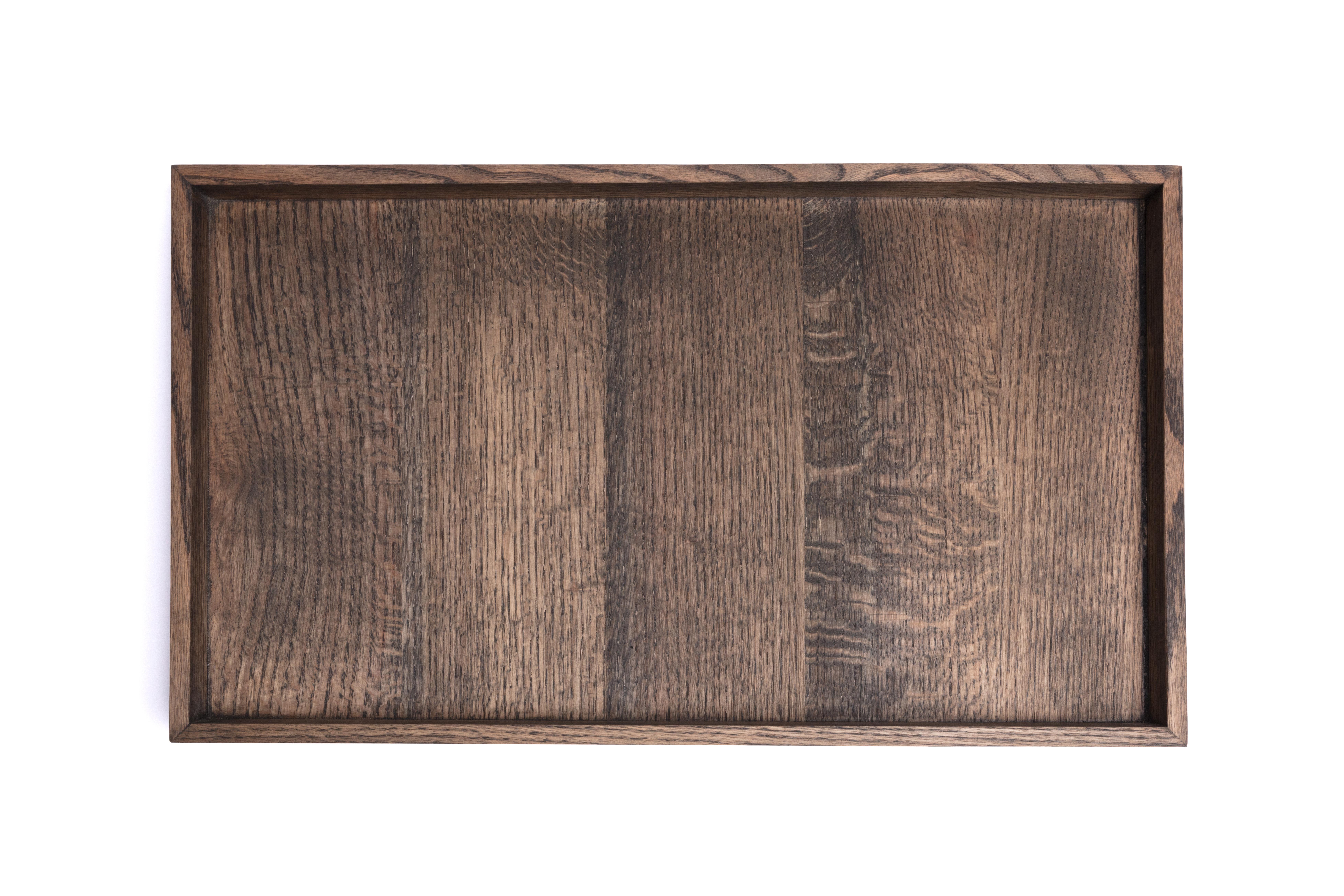 Tablett aus massivem, ebonisiertem Eichenholz und Messing für Bargeschirr oder Ottomane (Holzarbeit) im Angebot