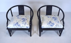 Solid Ebony Chinoiserie Accent Lounge Chairs