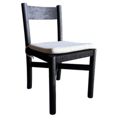 Solid Ebonzied White Oak Dining Chair with Woven Seat and Linen Cushion