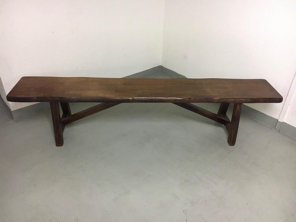 Finnish Solid Elm Bench attributed to Olavi Hänninen 1950s For Sale