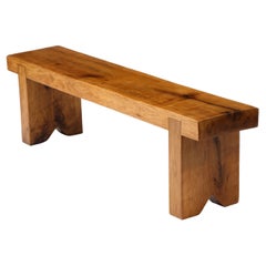 Vintage Brutalist Solid Elm Bench, France 1960's