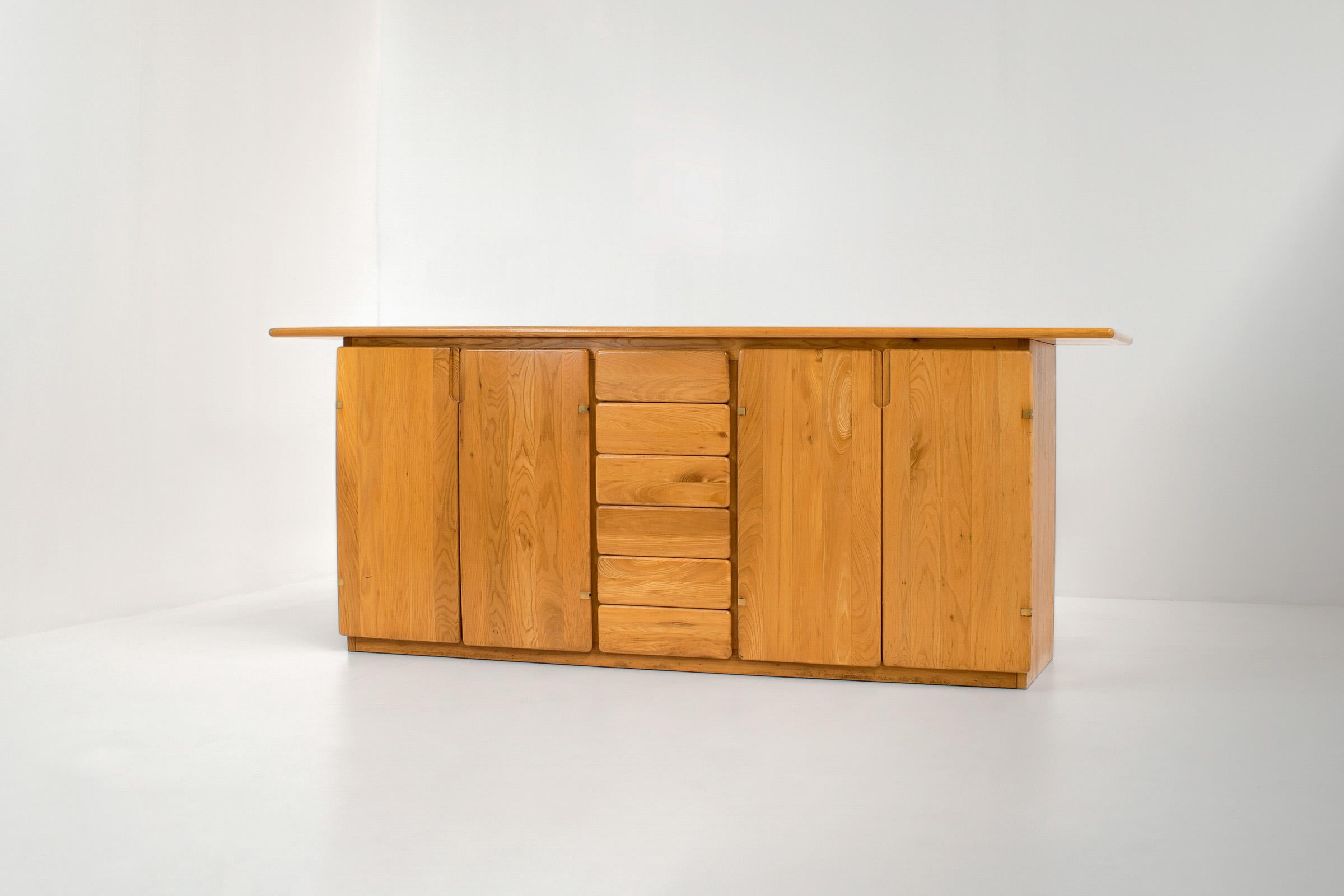 Solid Elm & Brass Sideboard by Romanutti, Italy, 1970s For Sale 7