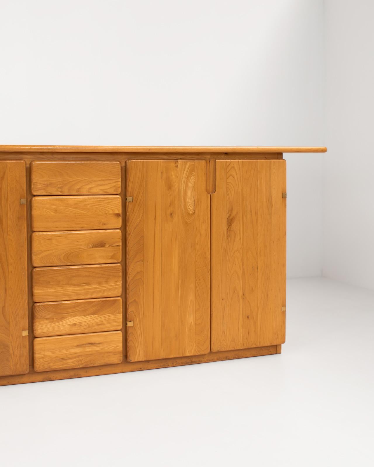 Italian Solid Elm & Brass Sideboard by Romanutti, Italy, 1970s For Sale