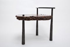 Solid Elm burr and forged steel side table