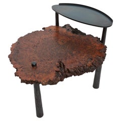 Solid Elm burr and forged steel side table