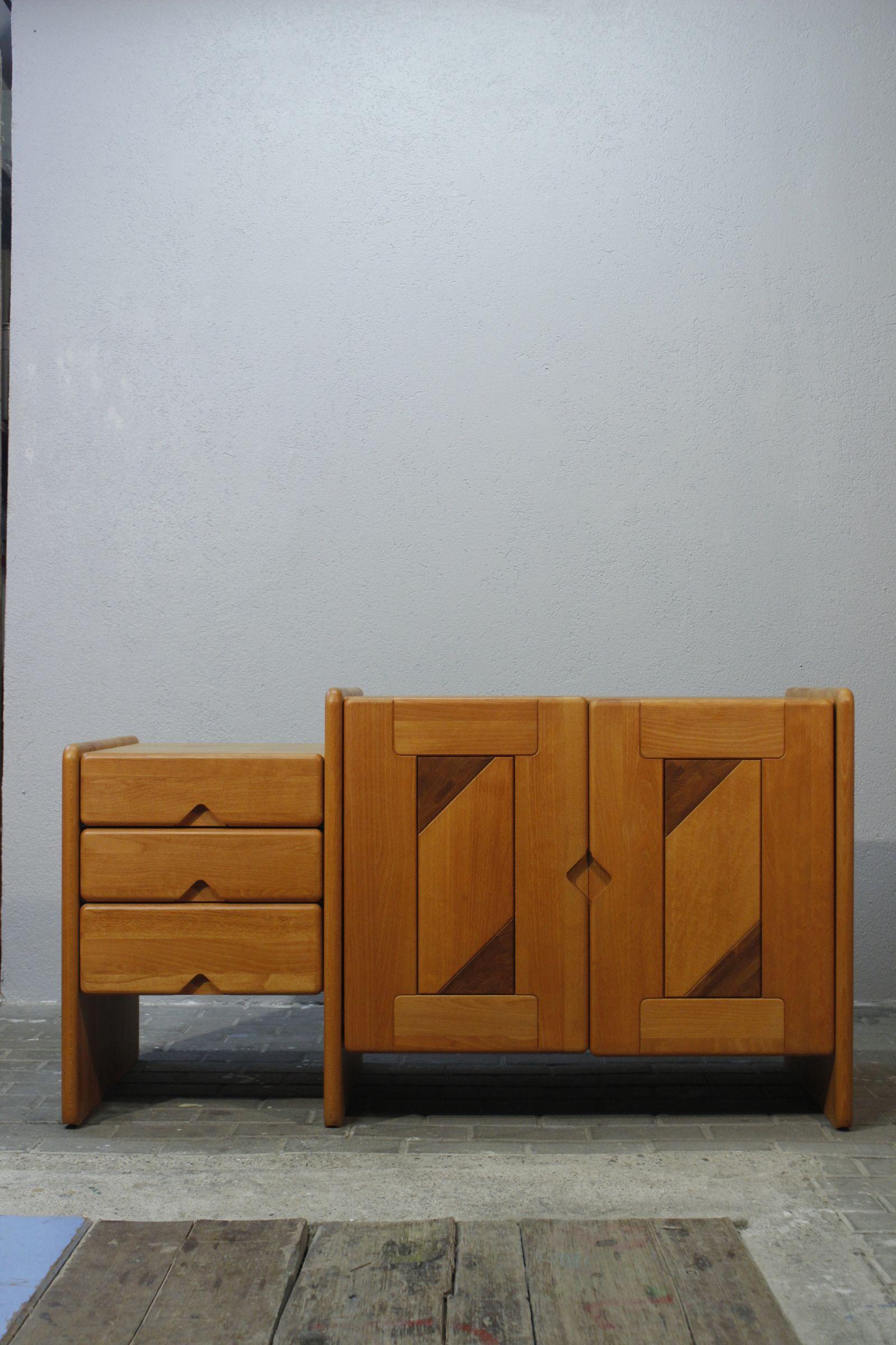 Brutalist Solid elm cabinet by Søren Nissen & Ebbe Gehl for Maison Seltz, France 1990s For Sale