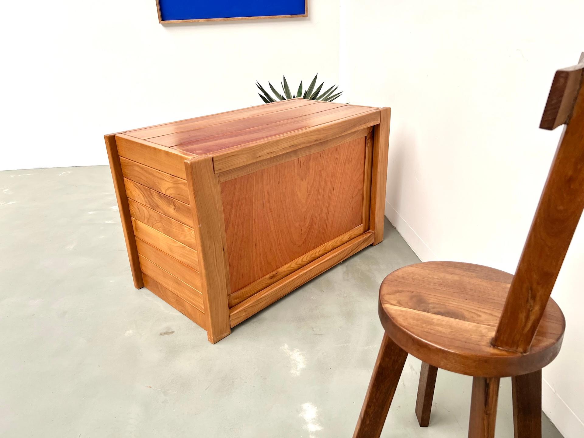 Solid elm chest of drawers by Maison Regain – circa 1970  Maison Lecan presents For Sale 8
