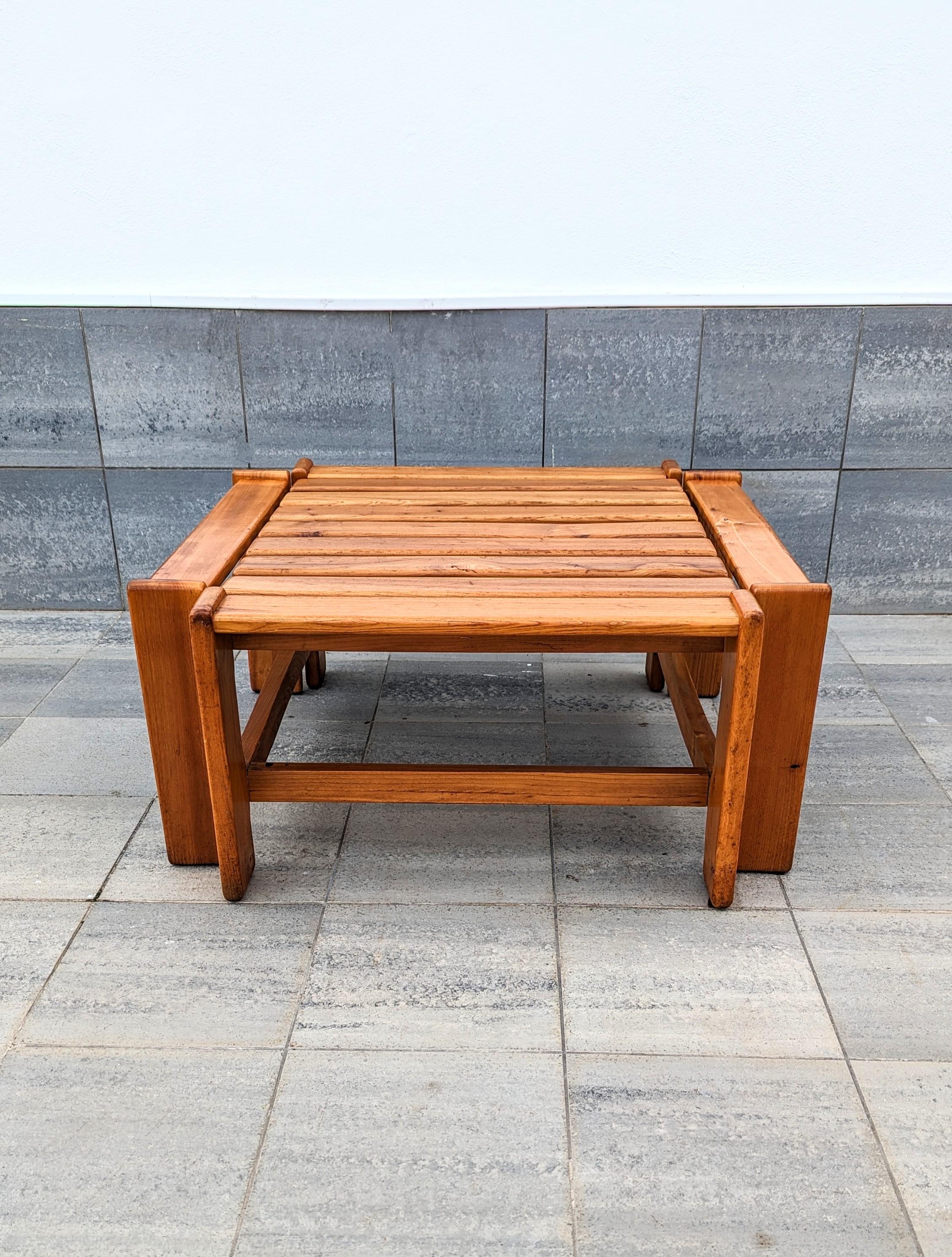 French Solid Elm Coffee Table by Maison Regain France 1970s For Sale