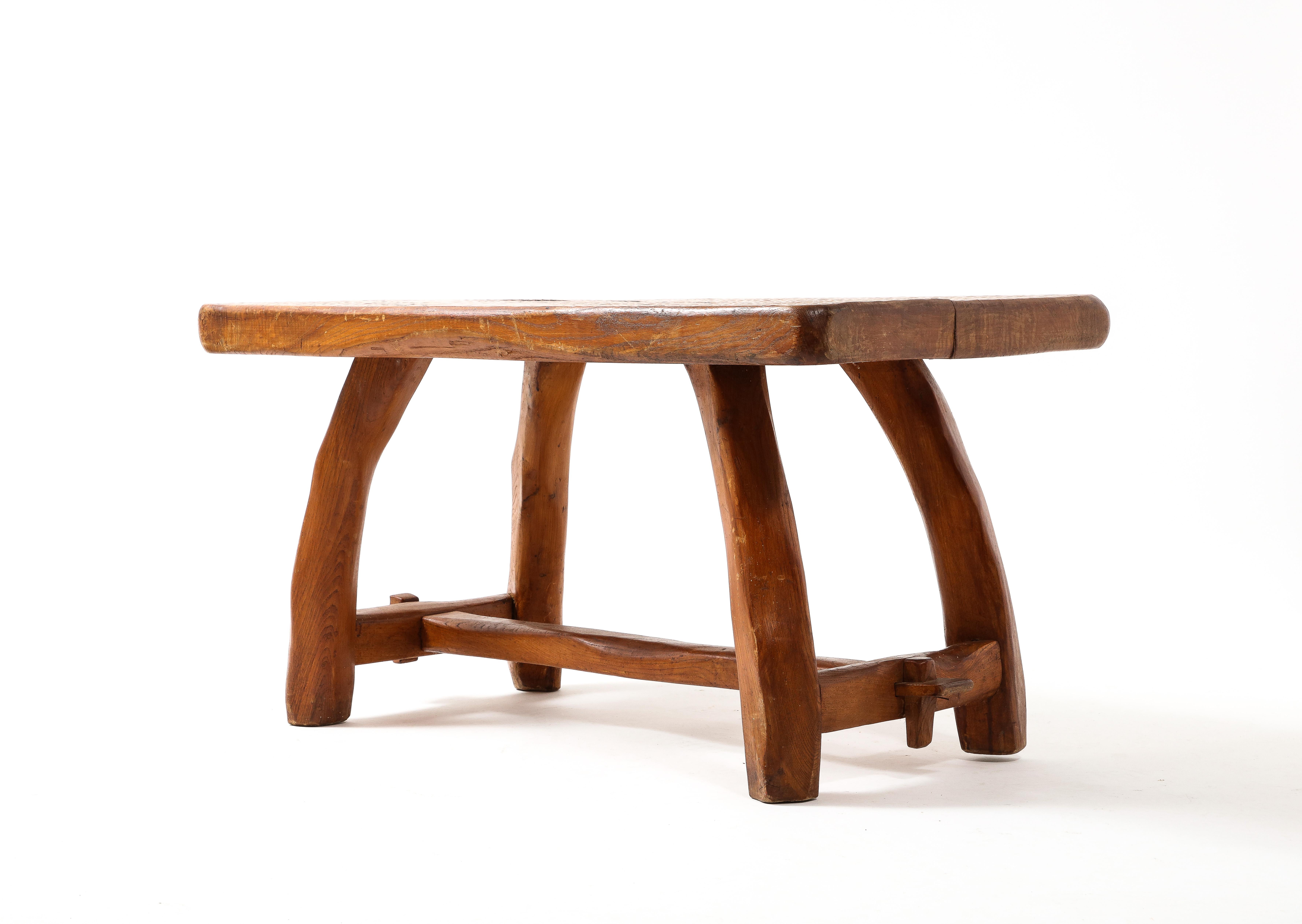 Solid Elm Coffee Table Style of Jean Touret, France 1950s 3