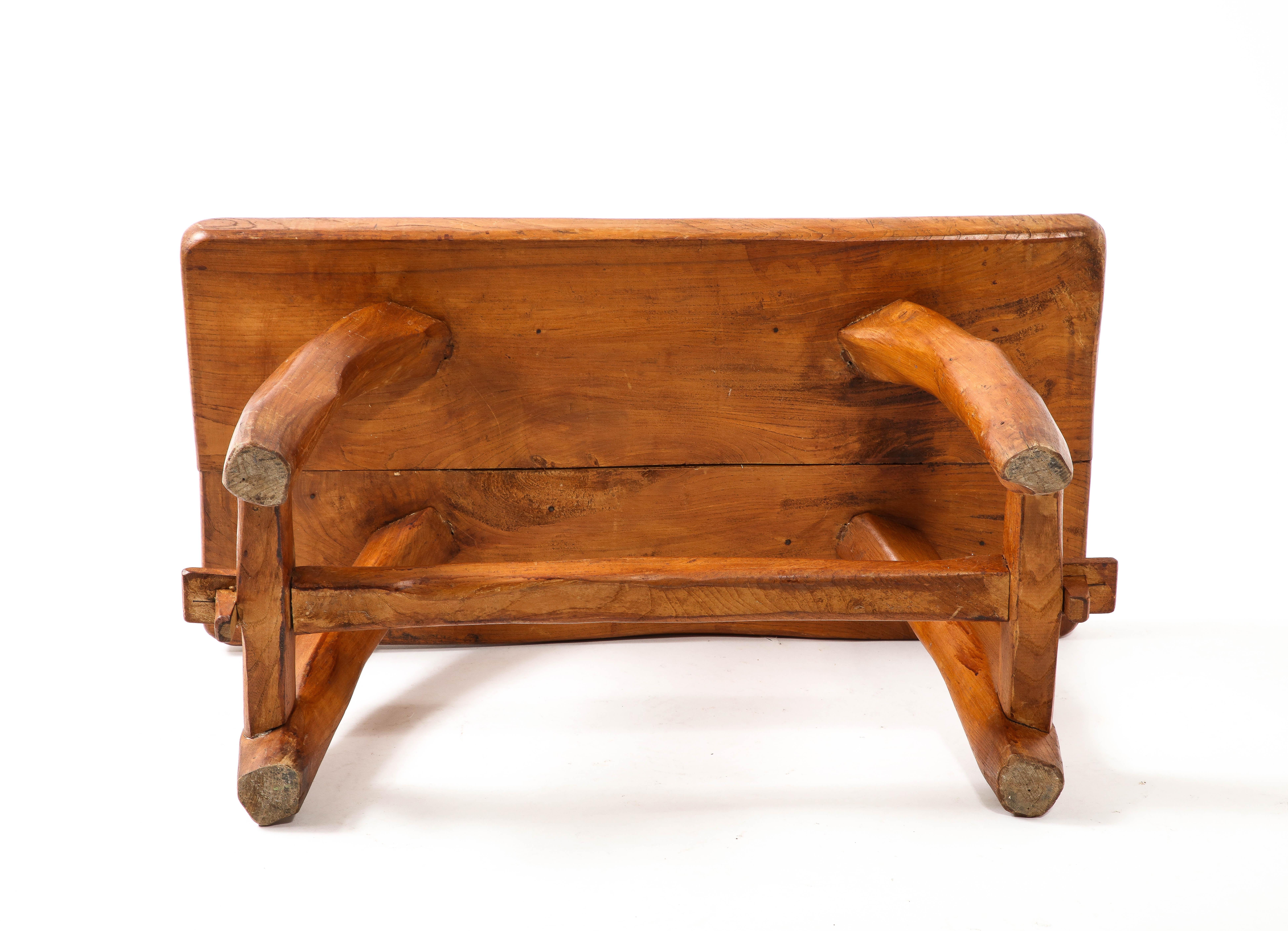 Solid Elm Coffee Table Style of Jean Touret, France 1950s 6