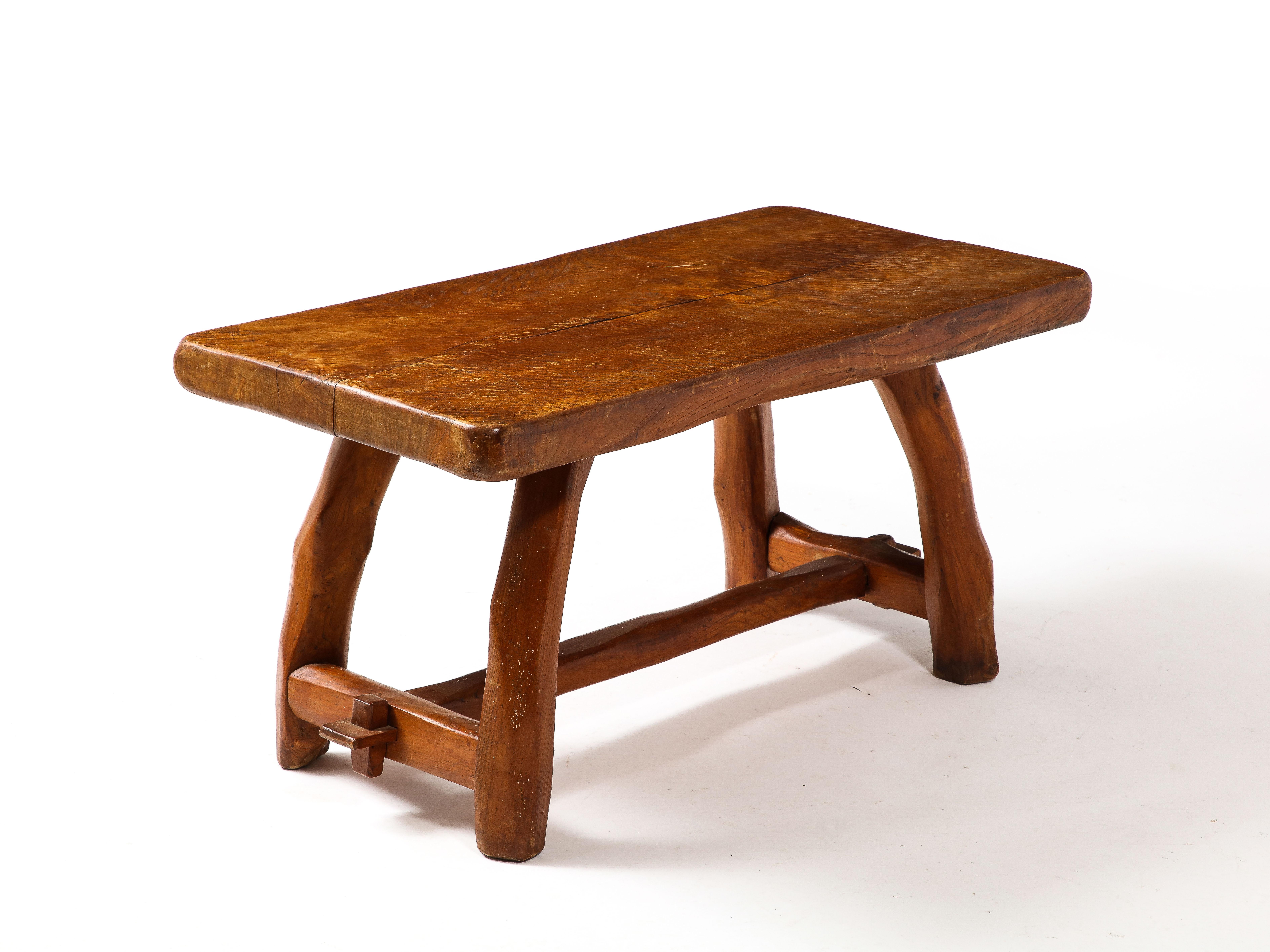 French Solid Elm Coffee Table Style of Jean Touret, France 1950s