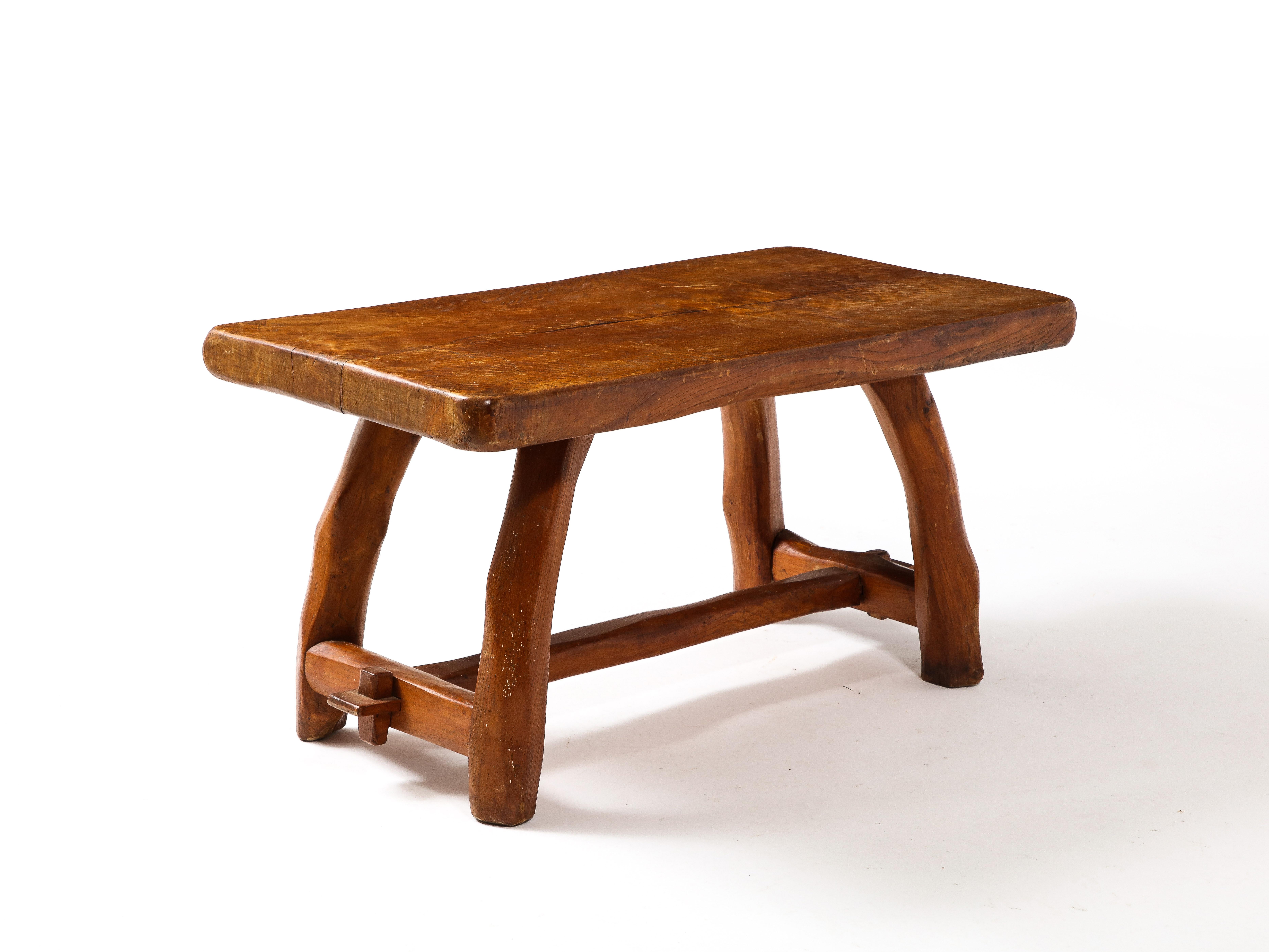 20th Century Solid Elm Coffee Table Style of Jean Touret, France 1950s