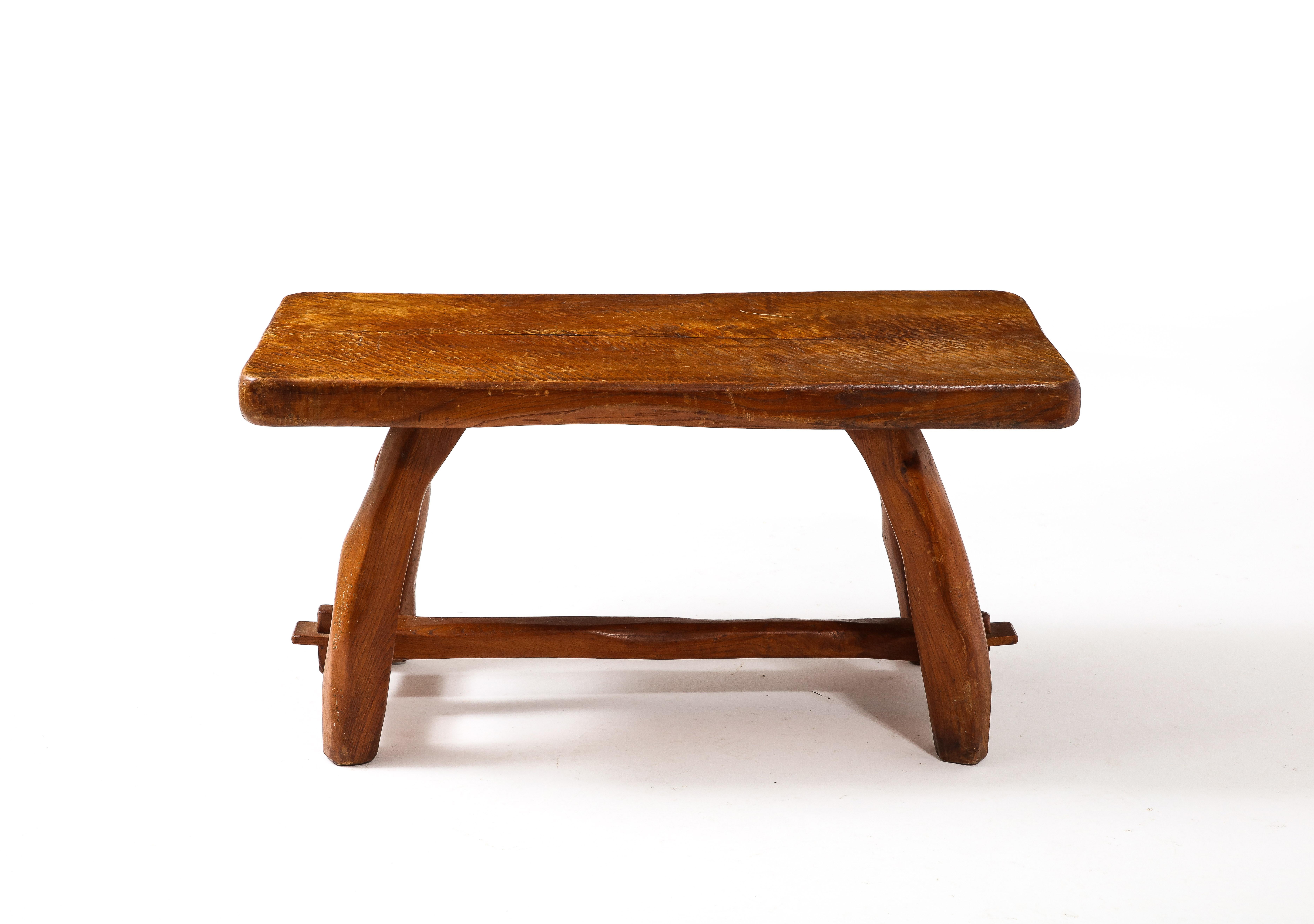 Solid Elm Coffee Table Style of Jean Touret, France 1950s 1