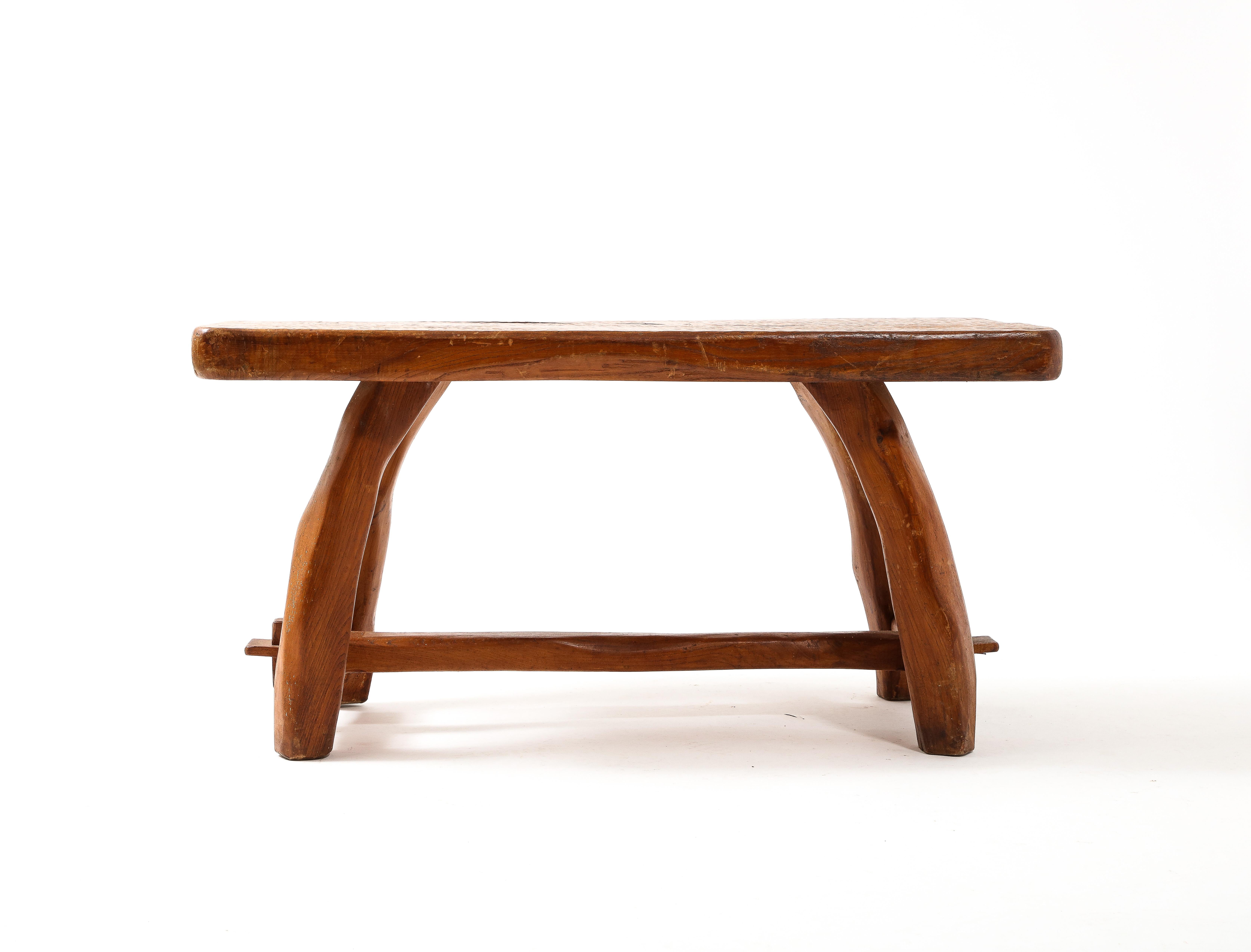 Solid Elm Coffee Table Style of Jean Touret, France 1950s 2