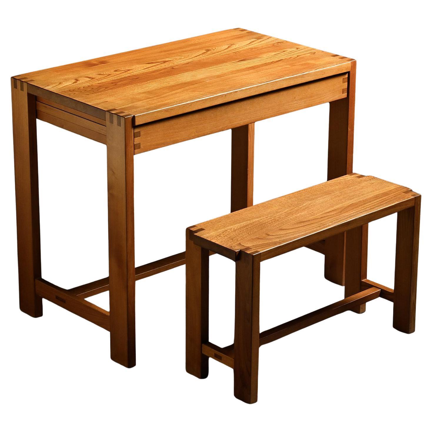 Solid elm desk and bench by Pierre Chapo, circa 1960